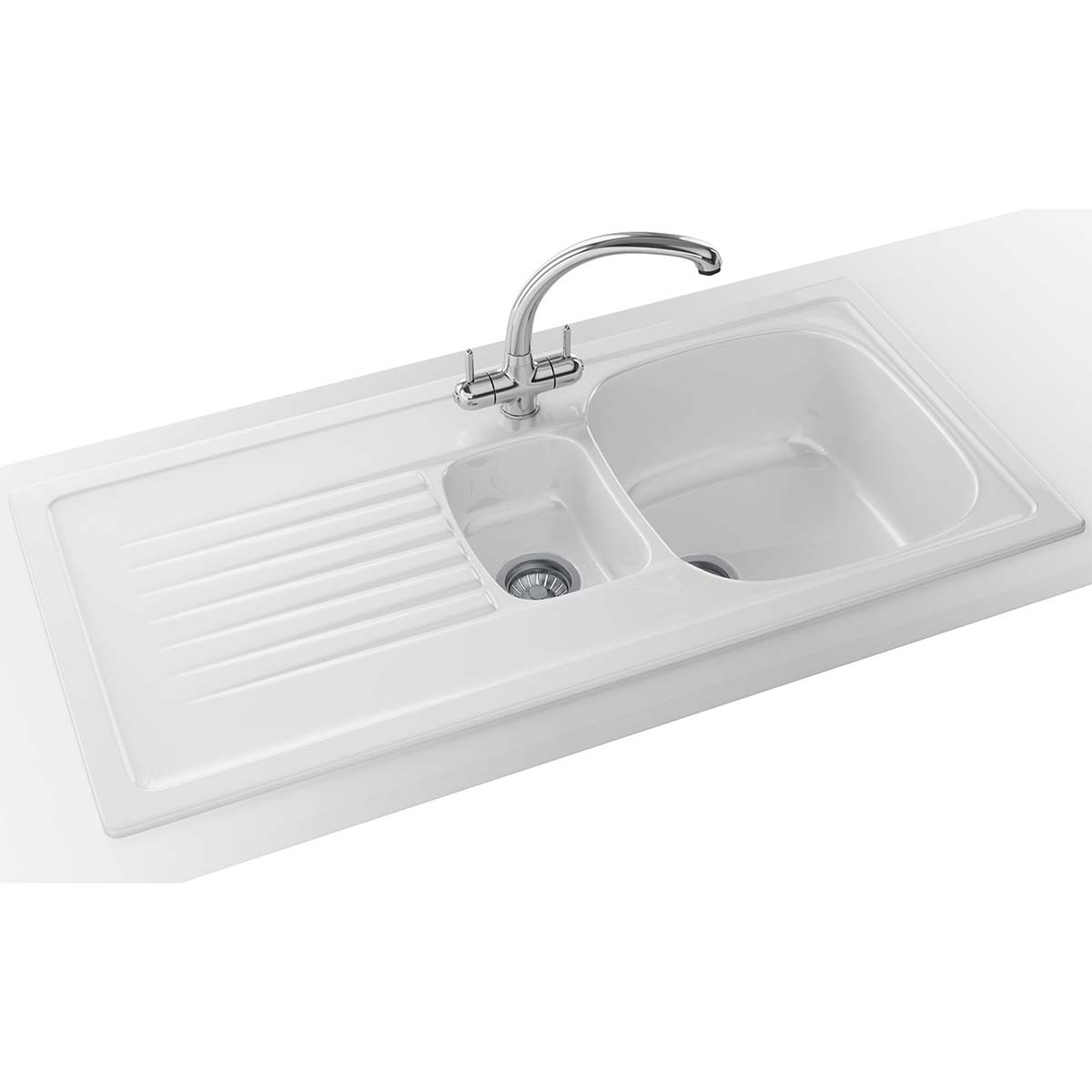 Franke Elba 1.5 Bowl Ceramic Kitchen Sink with Waste - 990x500mm - Gloss White Lifestyle