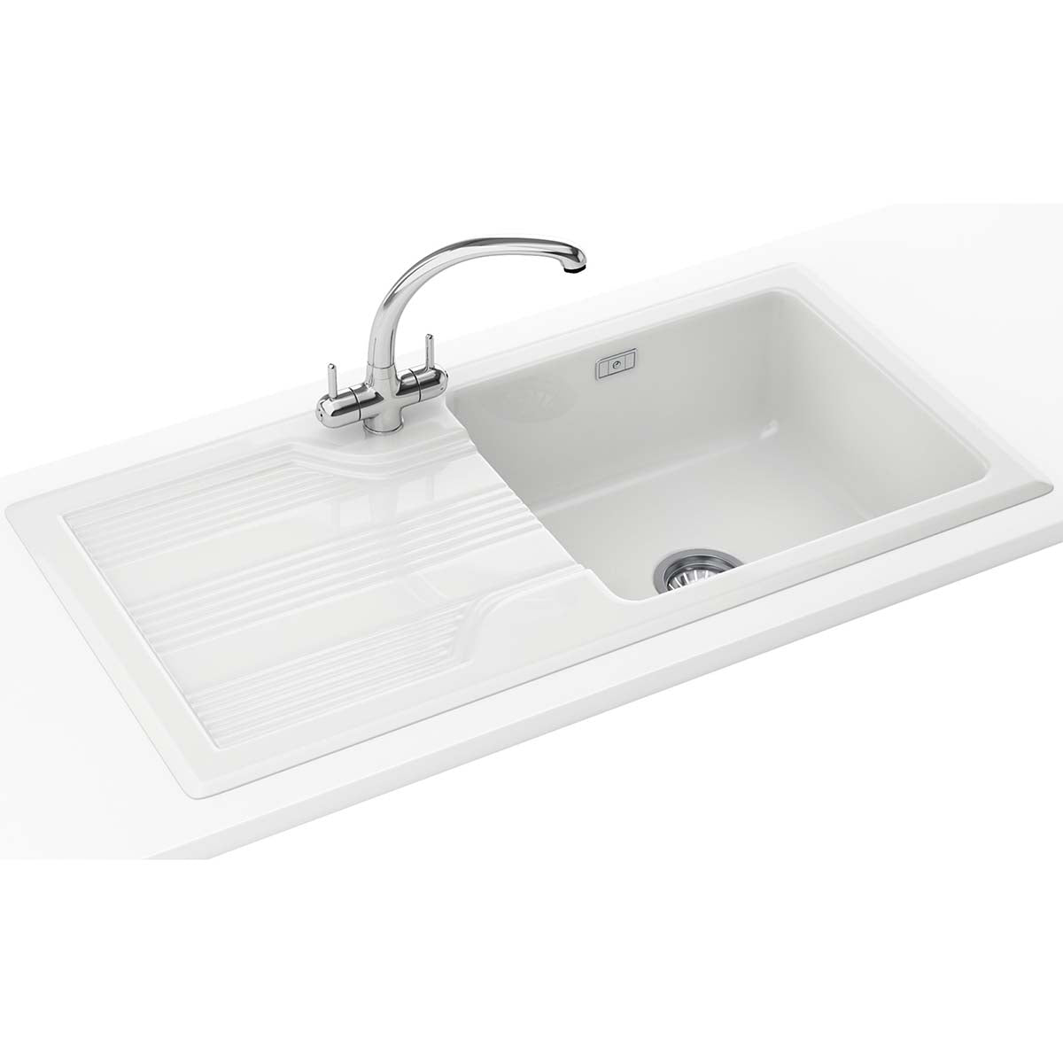 Franke Galassia GAK 611 single bowl top mounted kitchen sink with drainboard ceramic 1010x510mm gloss white lifestyle