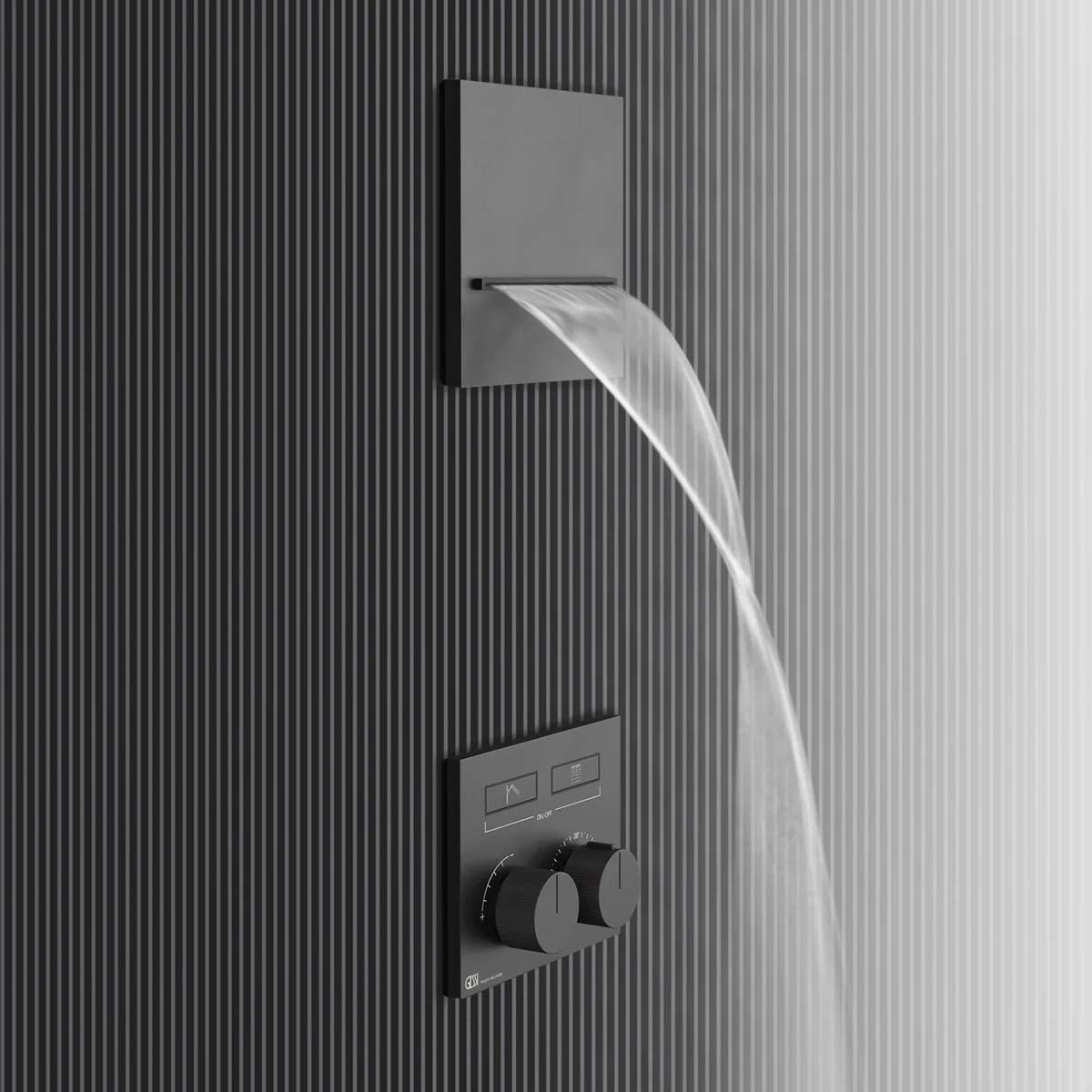 Gessi 316 wall mounted cascade shower spout matt black lifestyle