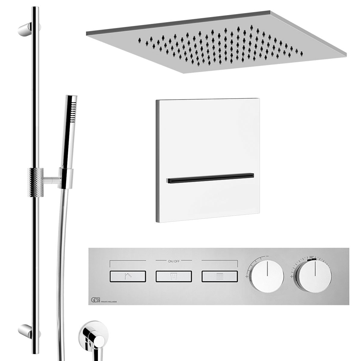 Gessi HiFi 3 Outlet Thermostatic Shower Valve with 360 Overhead Slide Rail Handset Shower Spout Chrome