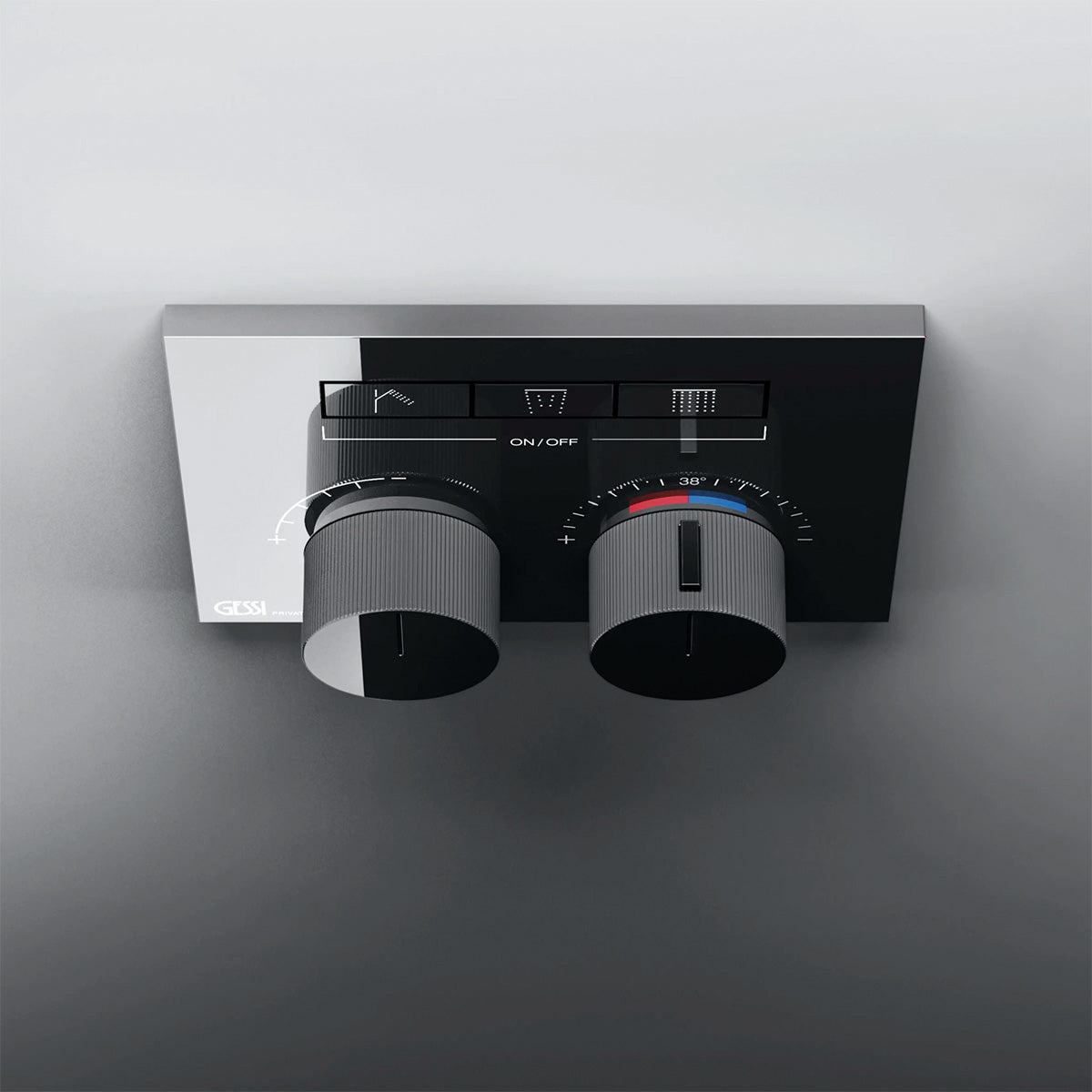 Gessi Hifi compact 3 way shower valve black metal feature