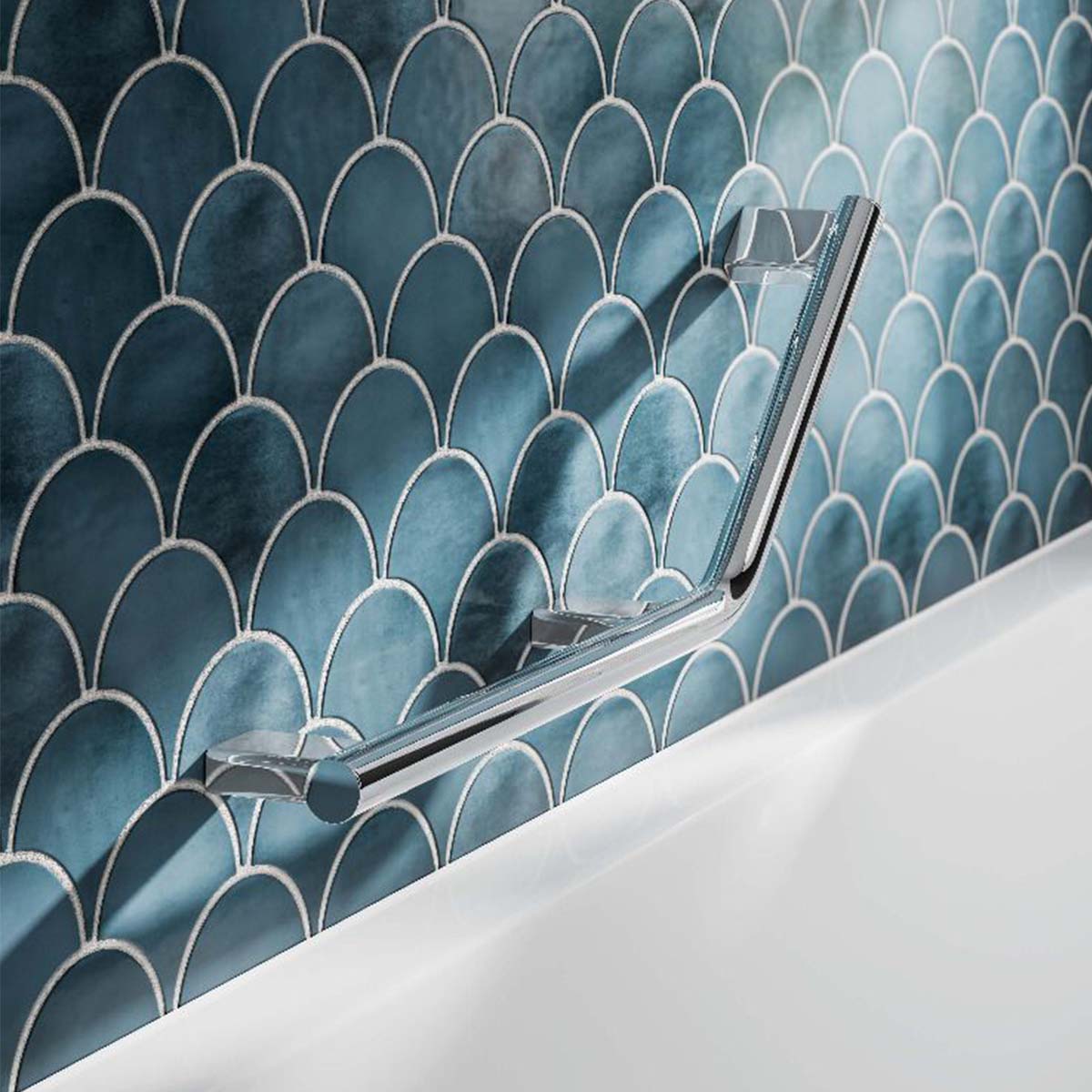 HIB angled grab rail right hand chrome lifestyle close up