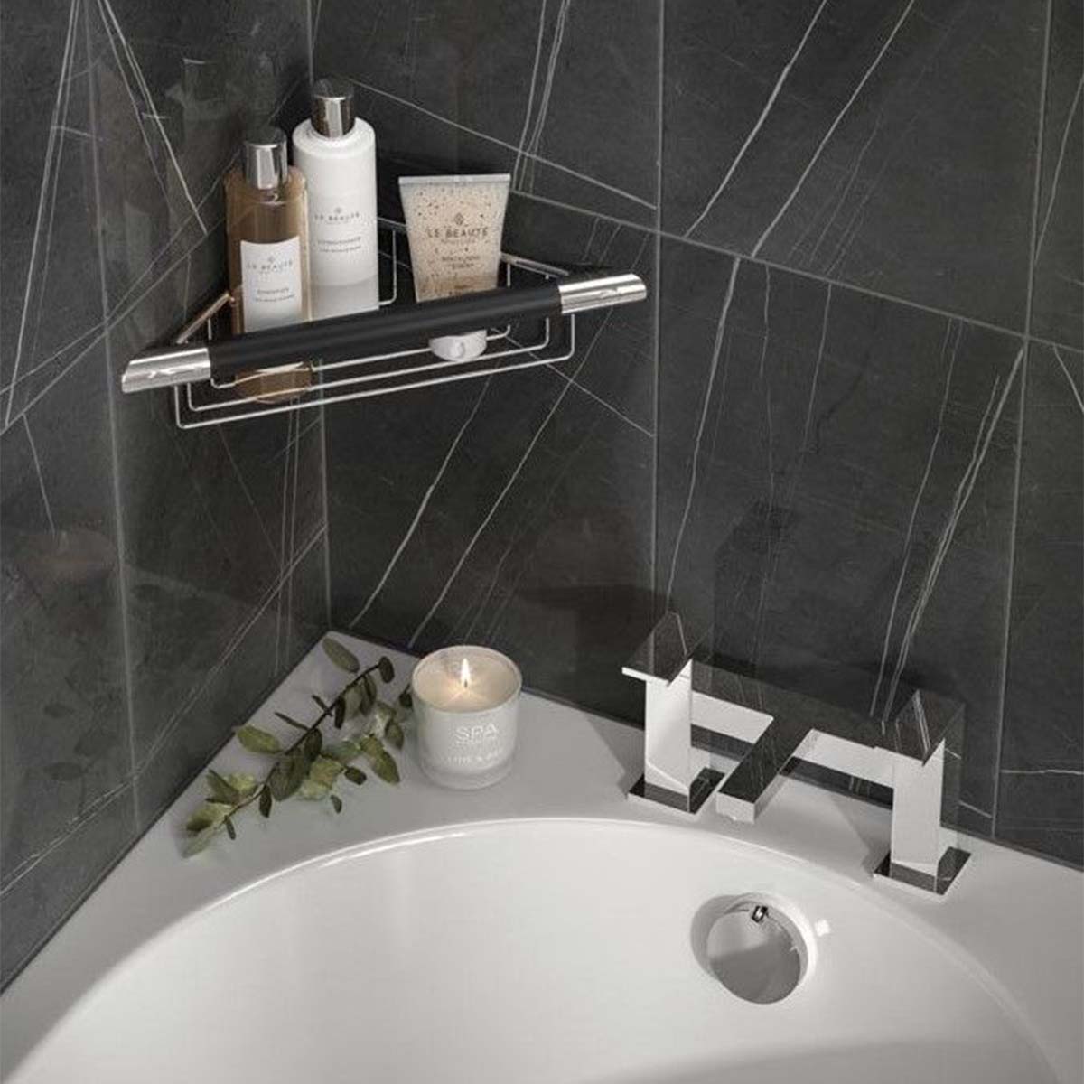 HIB corner shower basket with grab bar with basket chrome