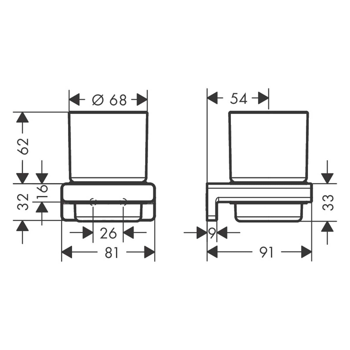 Hansgrohe Addstoris tumbler holder wall mounted dimensions