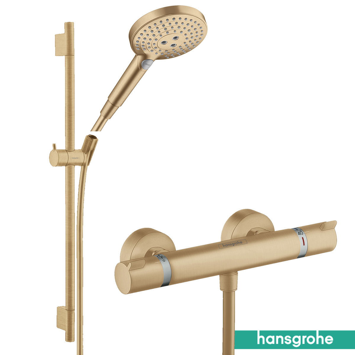 Hansgrohe Ecostat Exposed Thermostatic Shower Bar With Select Slide Rail Kit - Brushed Bronze
