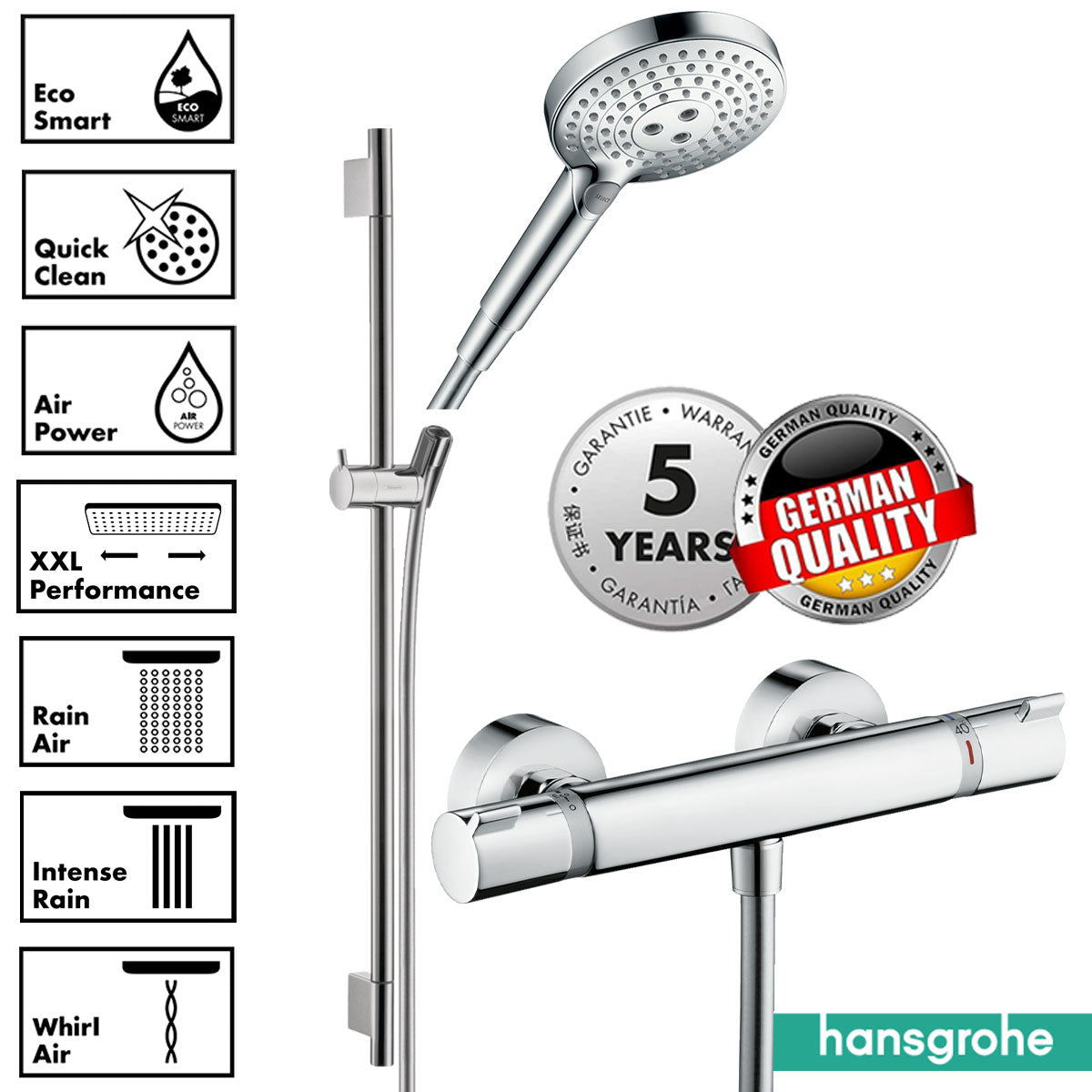 Hansgrohe Ecostat Exposed Thermostatic Shower Bar With Select Slide Rail Kit - Chrome