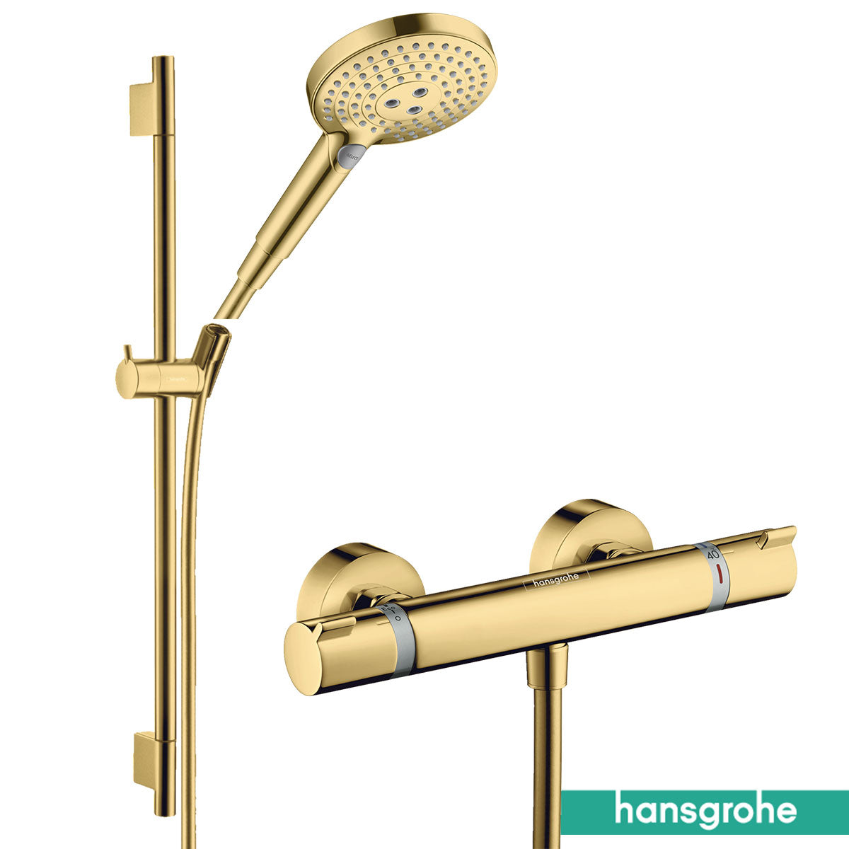 Hansgrohe Ecostat Exposed Thermostatic Shower Bar With Select Slide Rail Kit - Polished Gold Optic