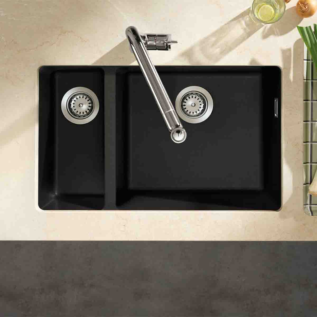 Hansgrohe S510 F770 Double Bowl Undermount Kitchen Sink SilicaTec graphite black 860x490mm lifestyle