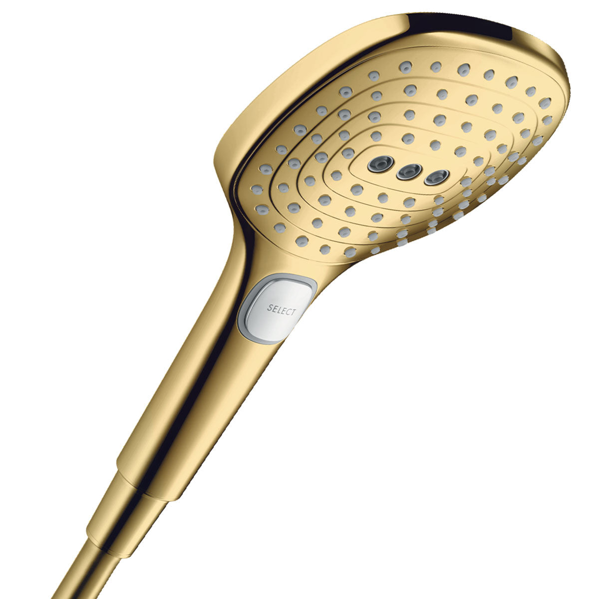 Hansgrohe Square 2 Output Push Thermostatic Valve with Raindance Overhead Shower and Slide Rail Kit Polished Gold