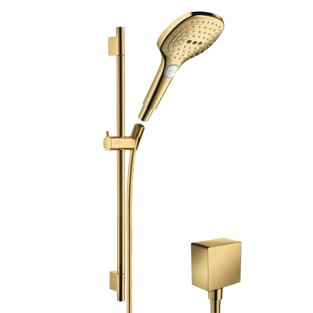 Hansgrohe Square 2 Output Push Thermostatic Slide Rail Kit Polished Gold