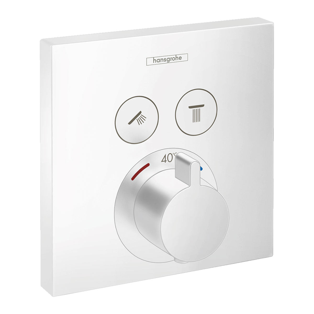 Hansgrohe Square 2 Output Push Thermostatic Valve with Raindance Overhead Shower and Slide Rail Kit Matt White Valve