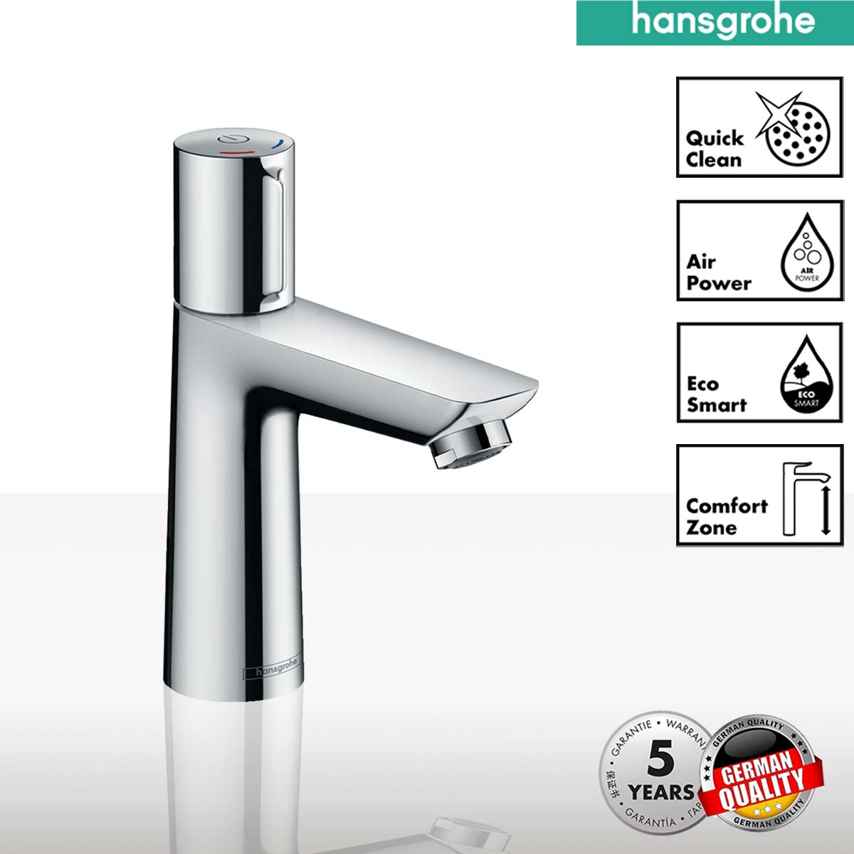 Hansgrohe talis select e single lever basin mixer with pop up waste chrome