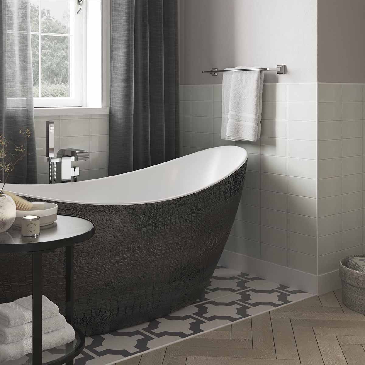 Heritage Alderley Freestanding Acrylic Slipper Bath 1730x730mm Mock Croc Skin Effect Lifestyle
