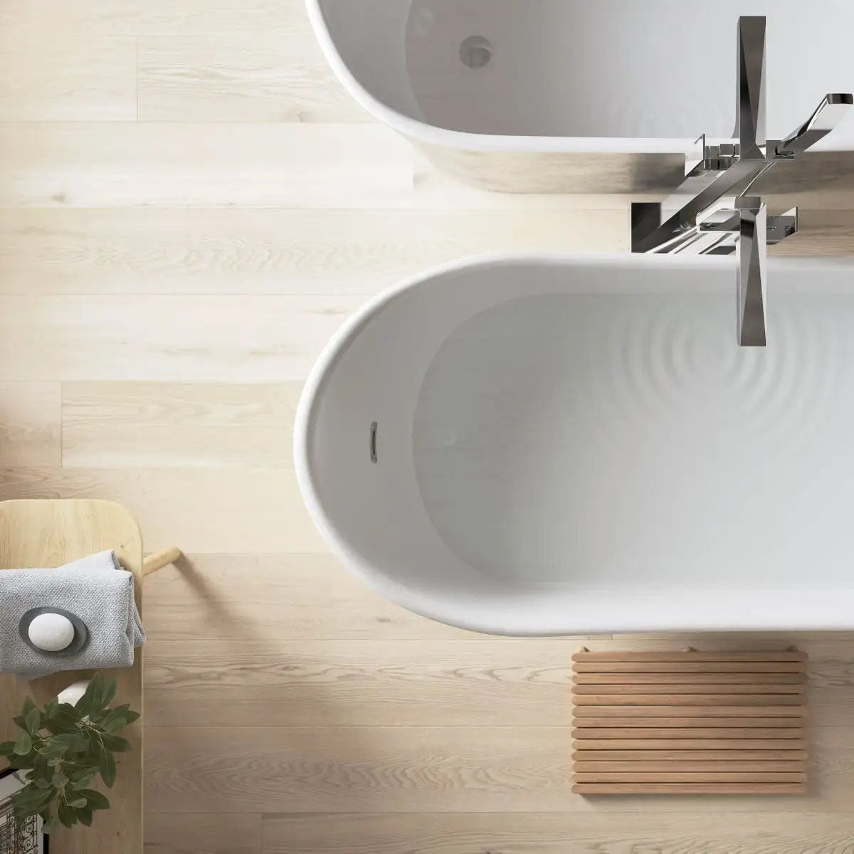 Heritage Hollywell Freestanding Acrylic Bath 1710x745mm Stainless Steel Effect Lifestyle Top