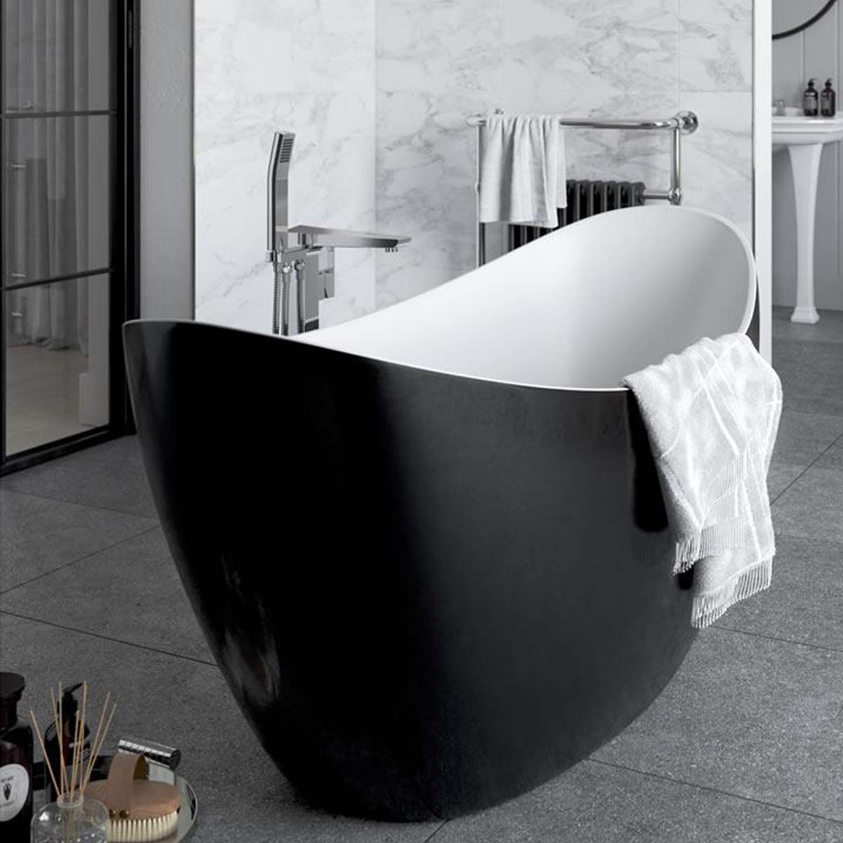 Heritage Osterley Freestanding Acrylic Slipper Bath 1730x730mm Matt Black Lifestyle