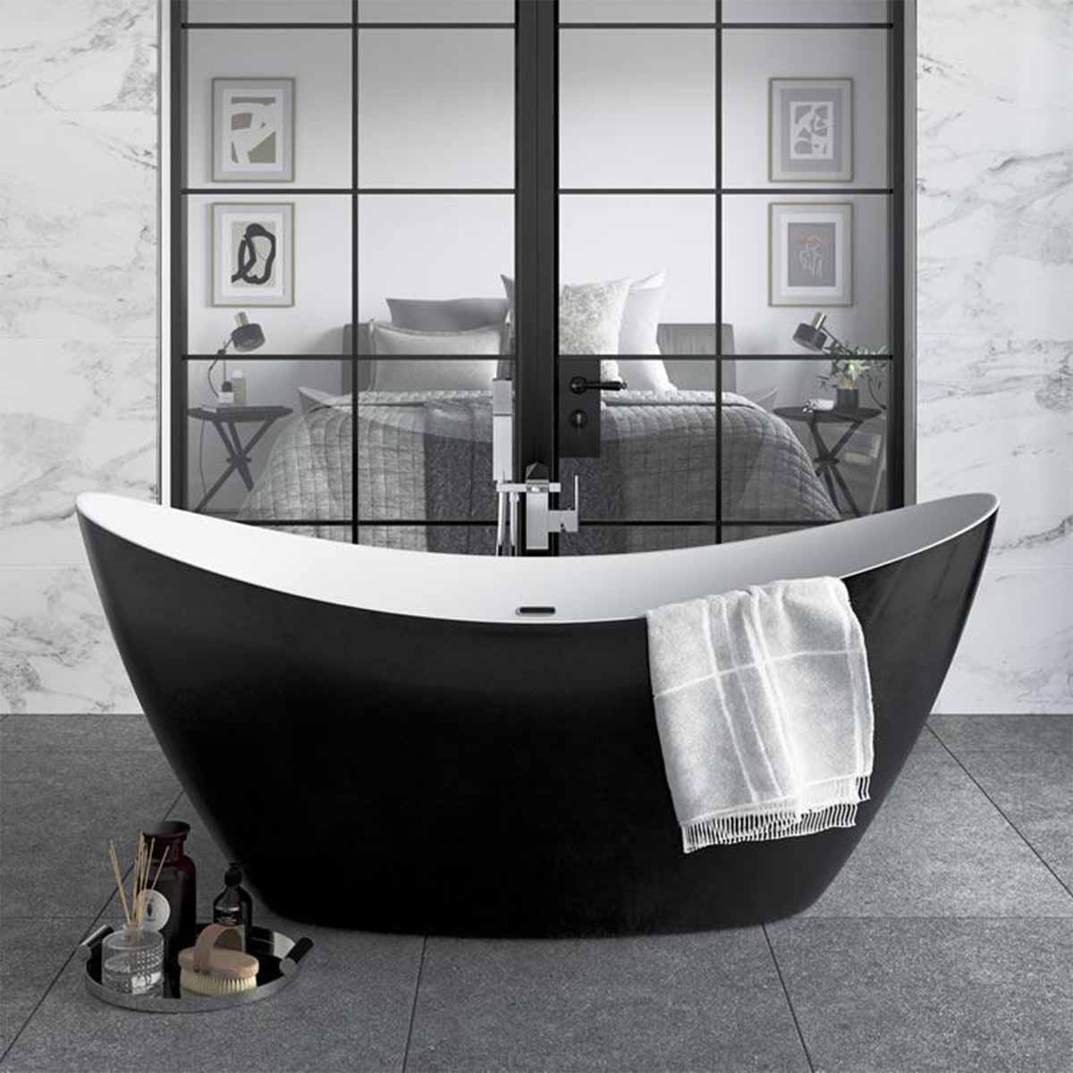 Heritage Osterley Freestanding Acrylic Slipper Bath 1730x730mm Matt Black Lifestyle
