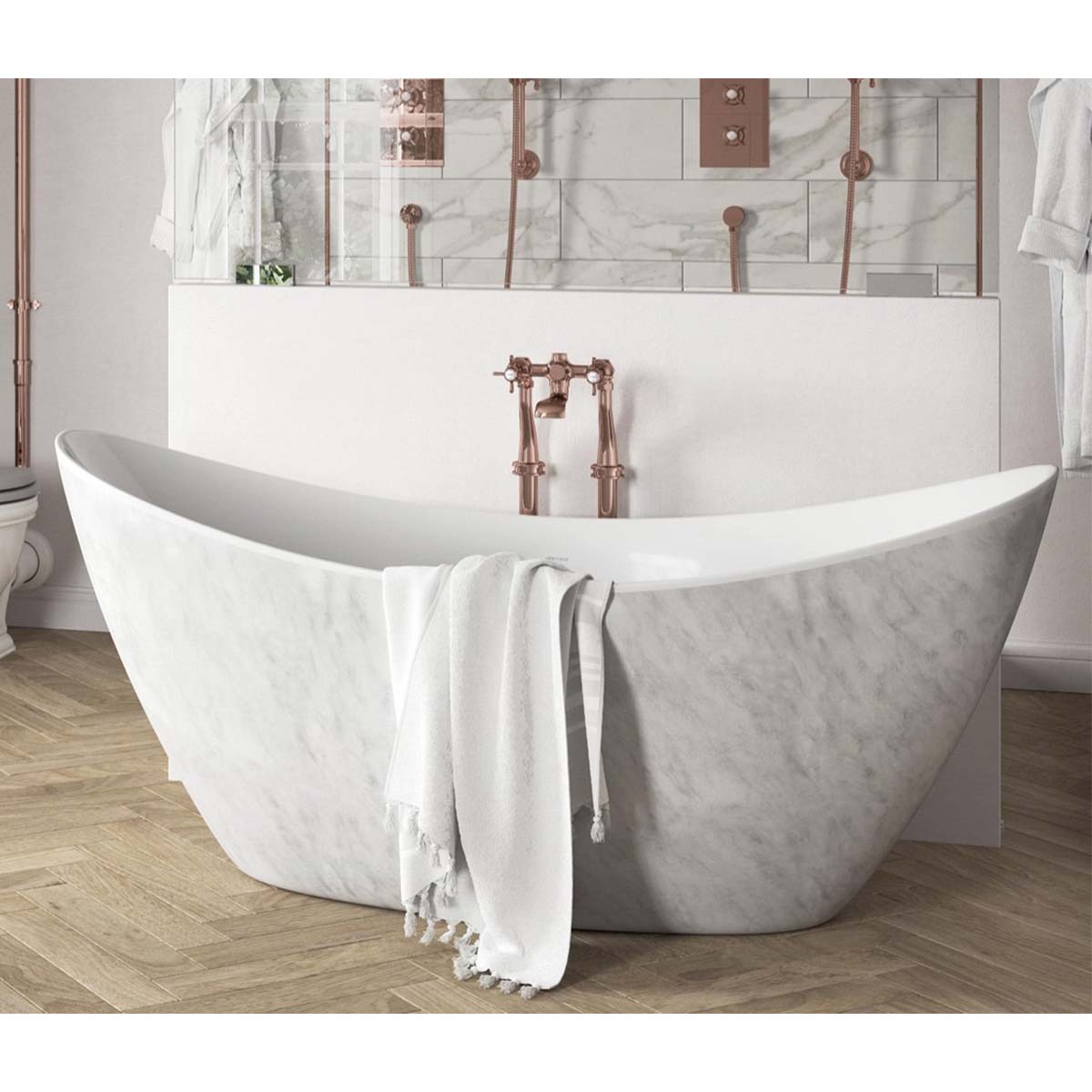 Heritage Wenlock Freestanding Acrylic Slipper Bath 1730x730mm Marble Effect Lifestyle