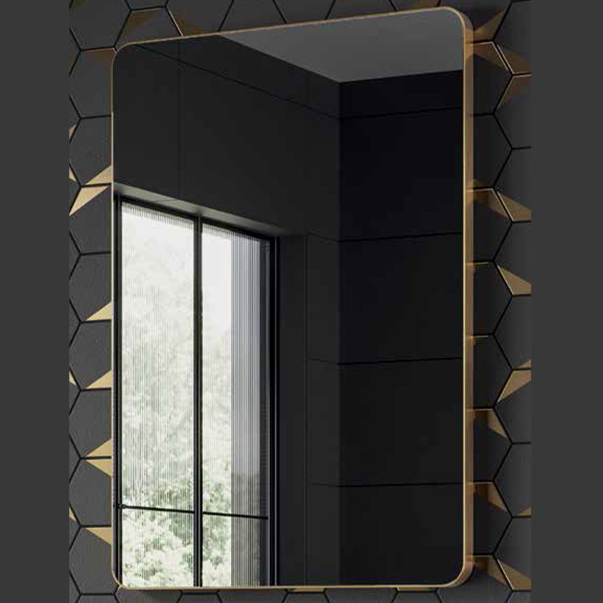 HiB Trim Curve Brushed Brass Frame Mirror