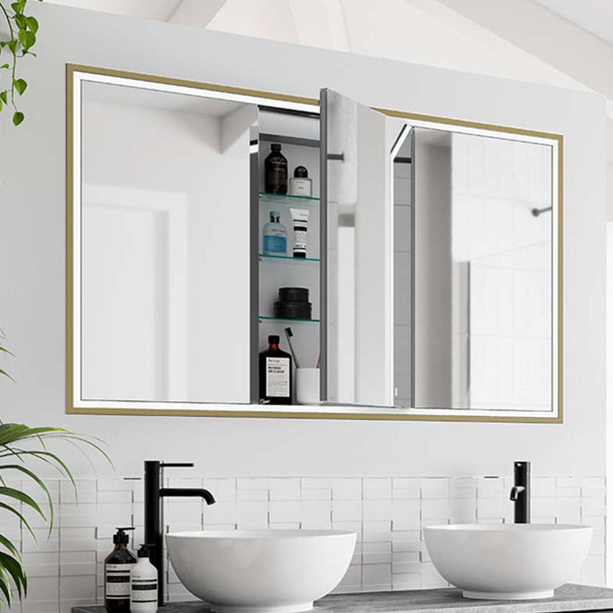 HiB Vanquish 120 3-Door Recessed LED Mirror Cabinet With Charging Sockets