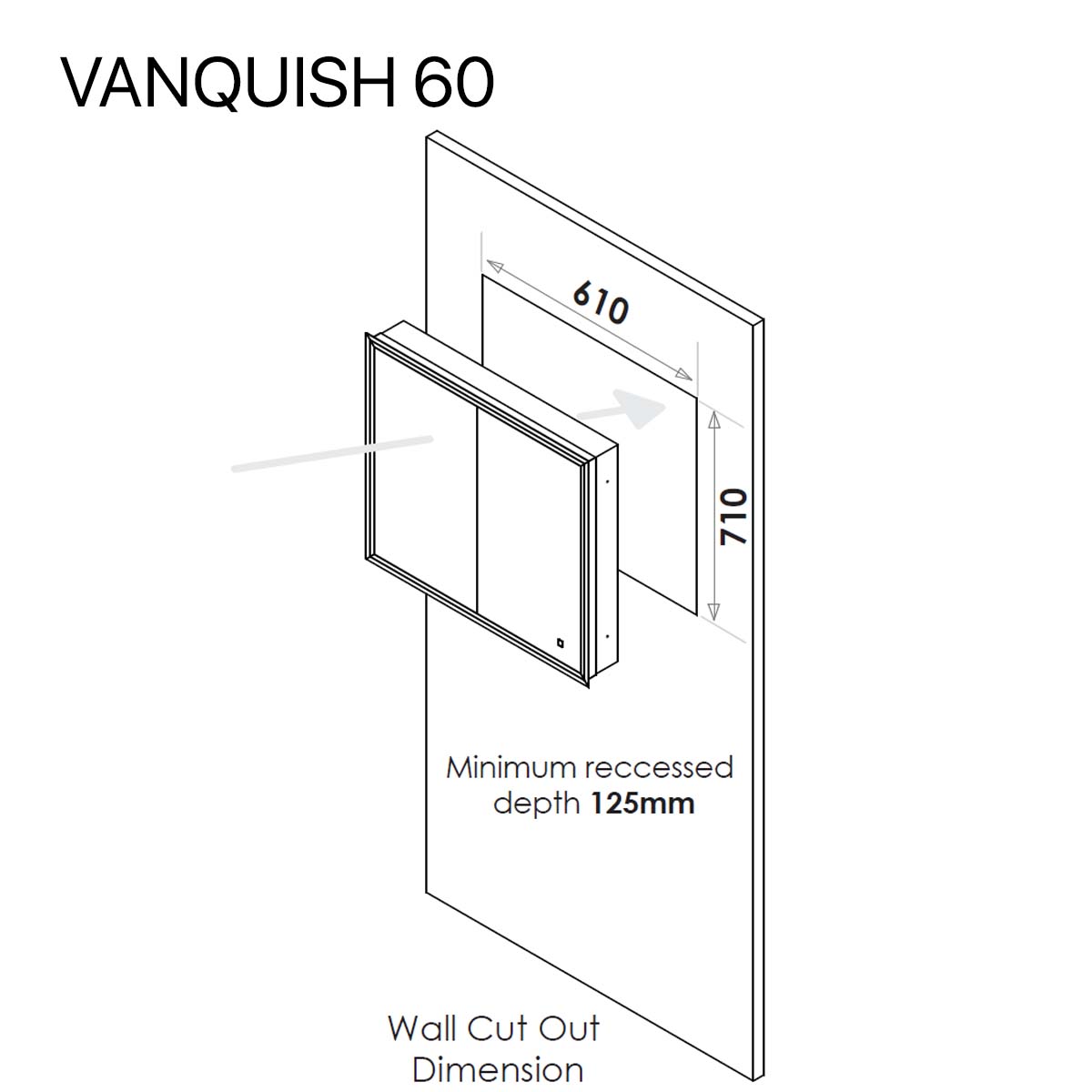 HiB Vanquish 60 Double Door Recessed LED Mirror Cabinet Dimensions