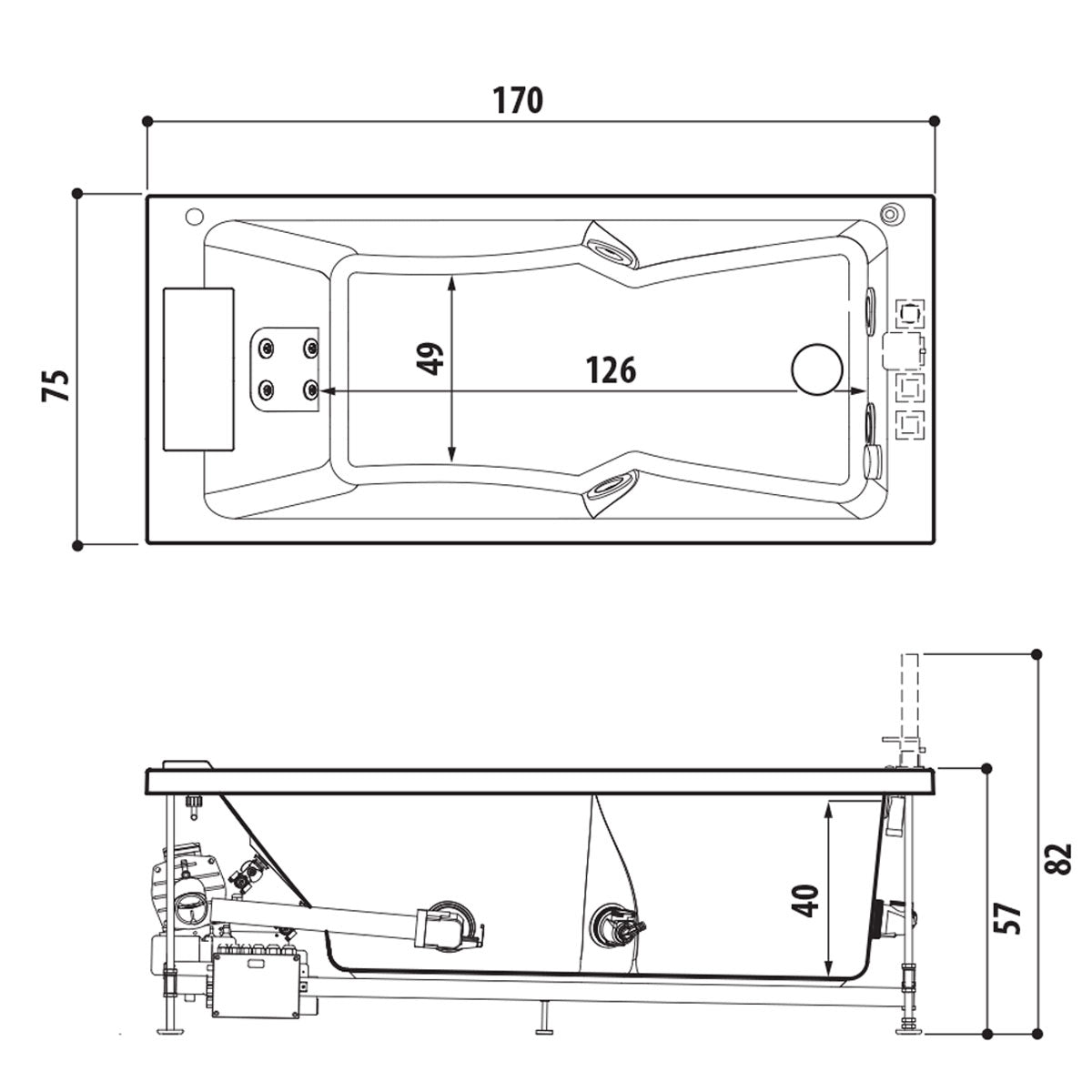 Jacuzzi Sharp Whirlpool Bath With Full Body Hydromassage Dimensions