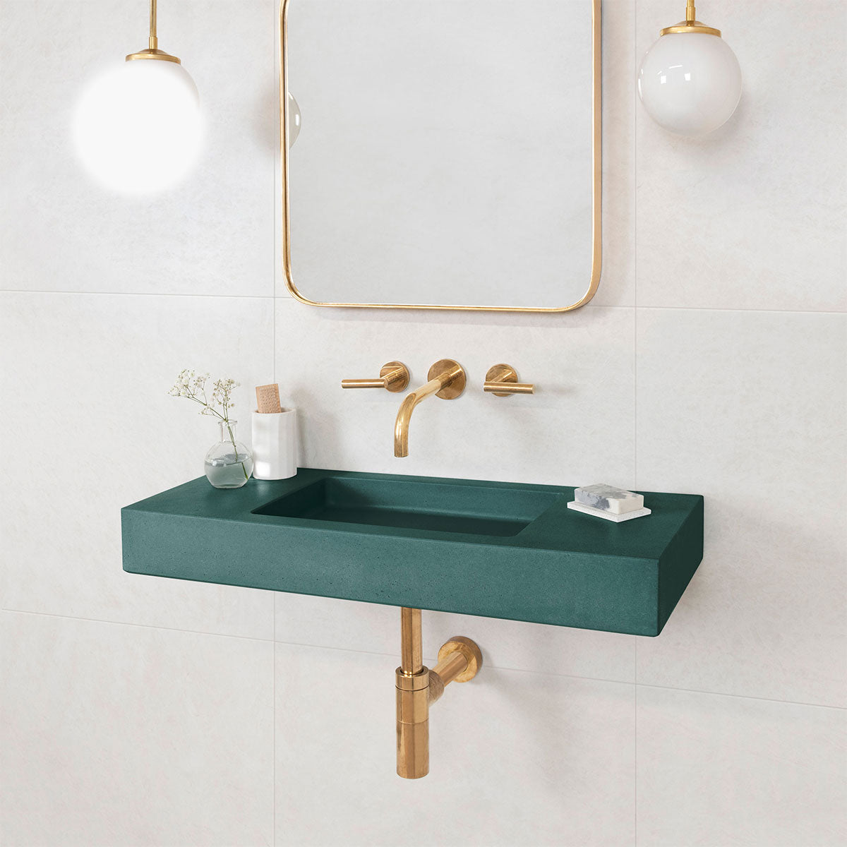 Kast Pitch Short Projection Rectangle Wall-Hung Concrete Basin With Shelf Surface