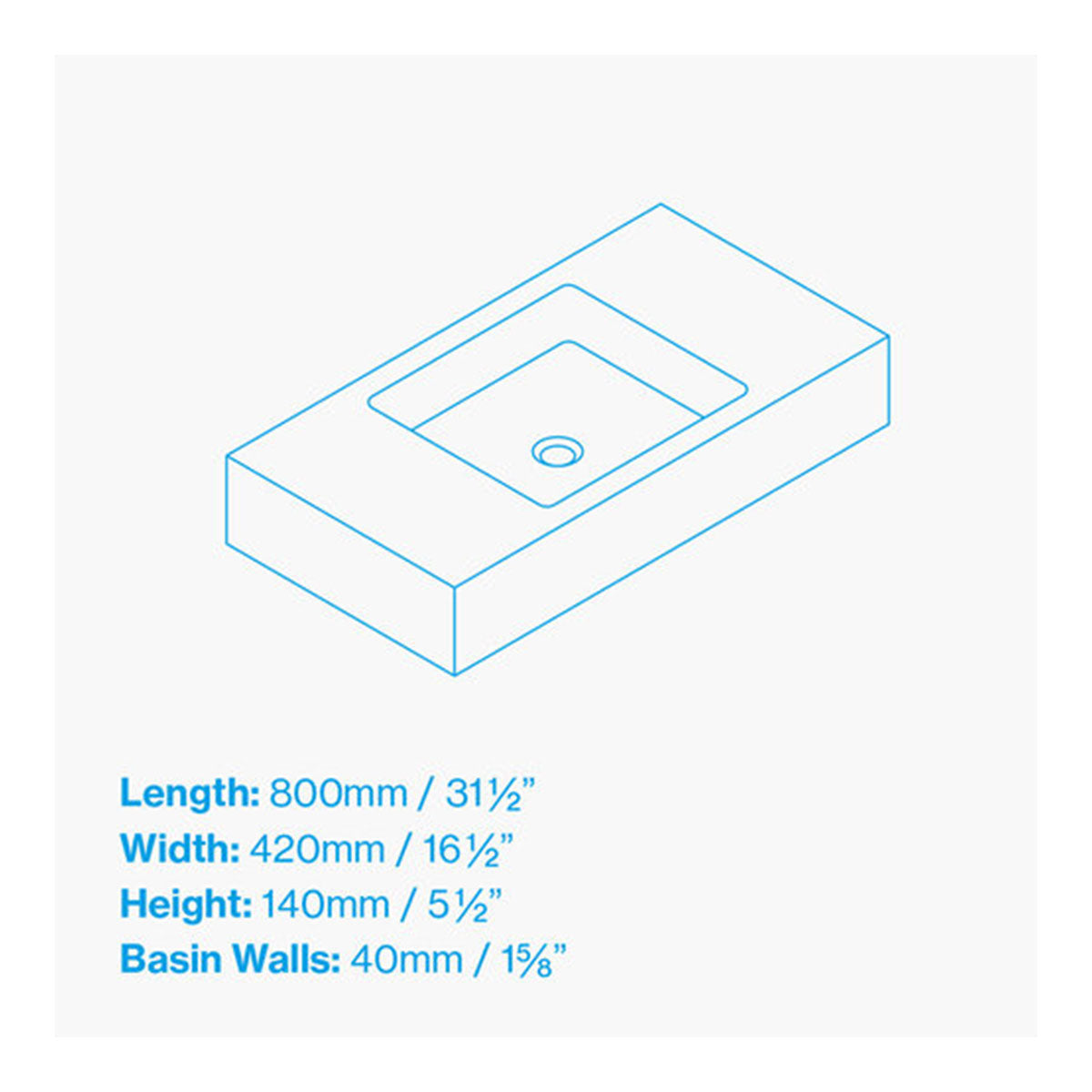 Kast Pitch Short Projection Rectangle Wall-Hung Concrete Basin With Shelf Surface