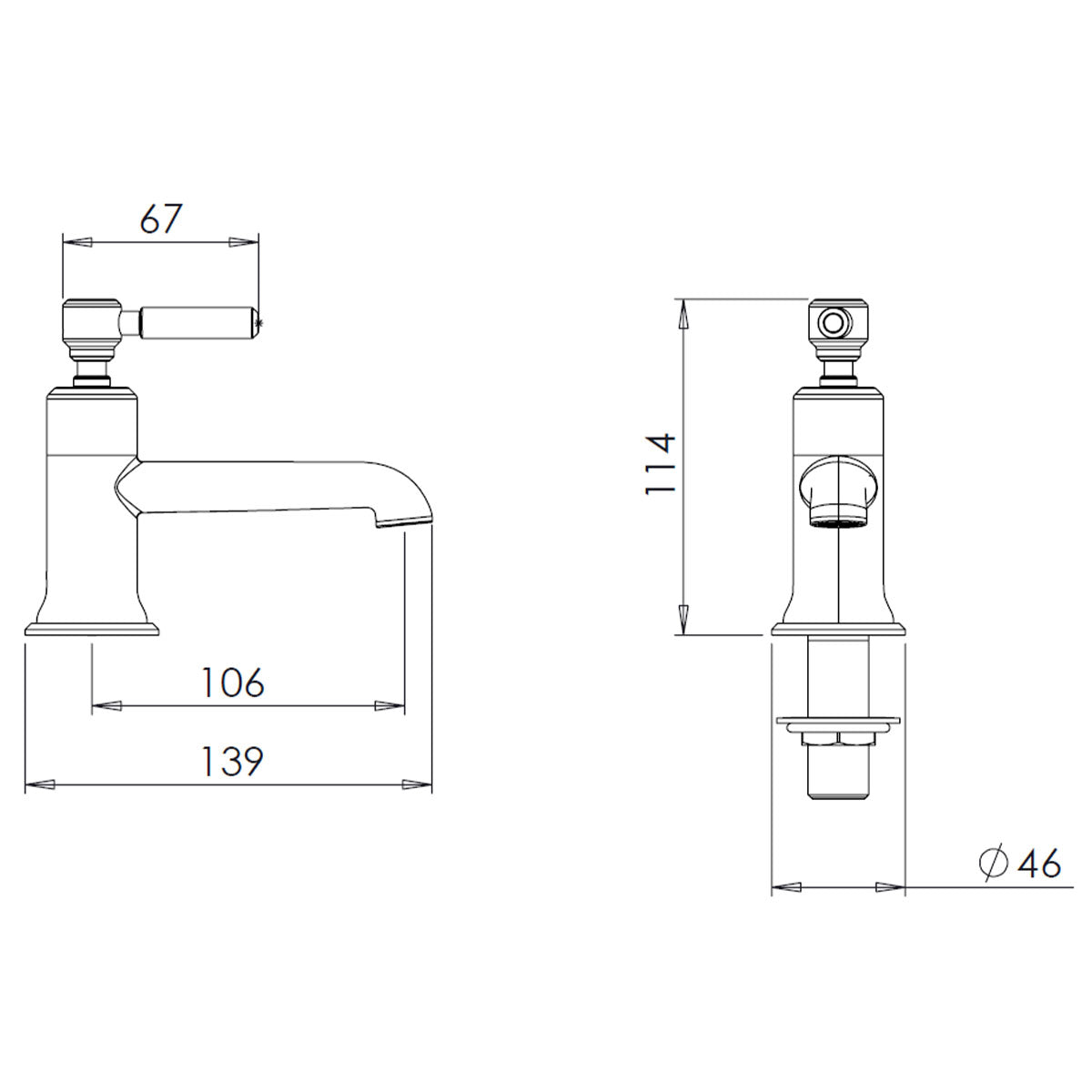 Marston Basin Taps Chrome Dimensions