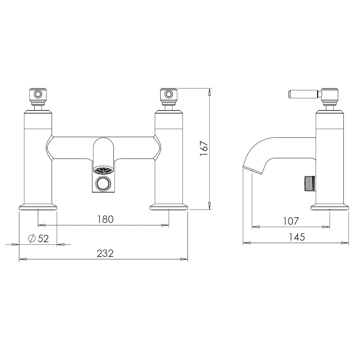 Marston Bath Shower Mixer With Shower Pencil Handset Dimensions