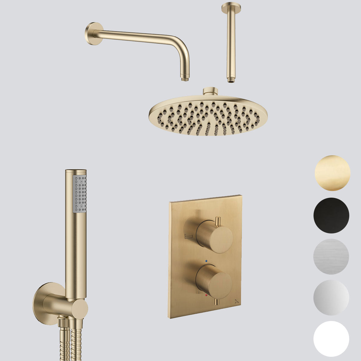 Crosswater MPRO Dual Outlet Concealed Thermo Shower Valve With Shower Handset Kit & Fixed Showerhead