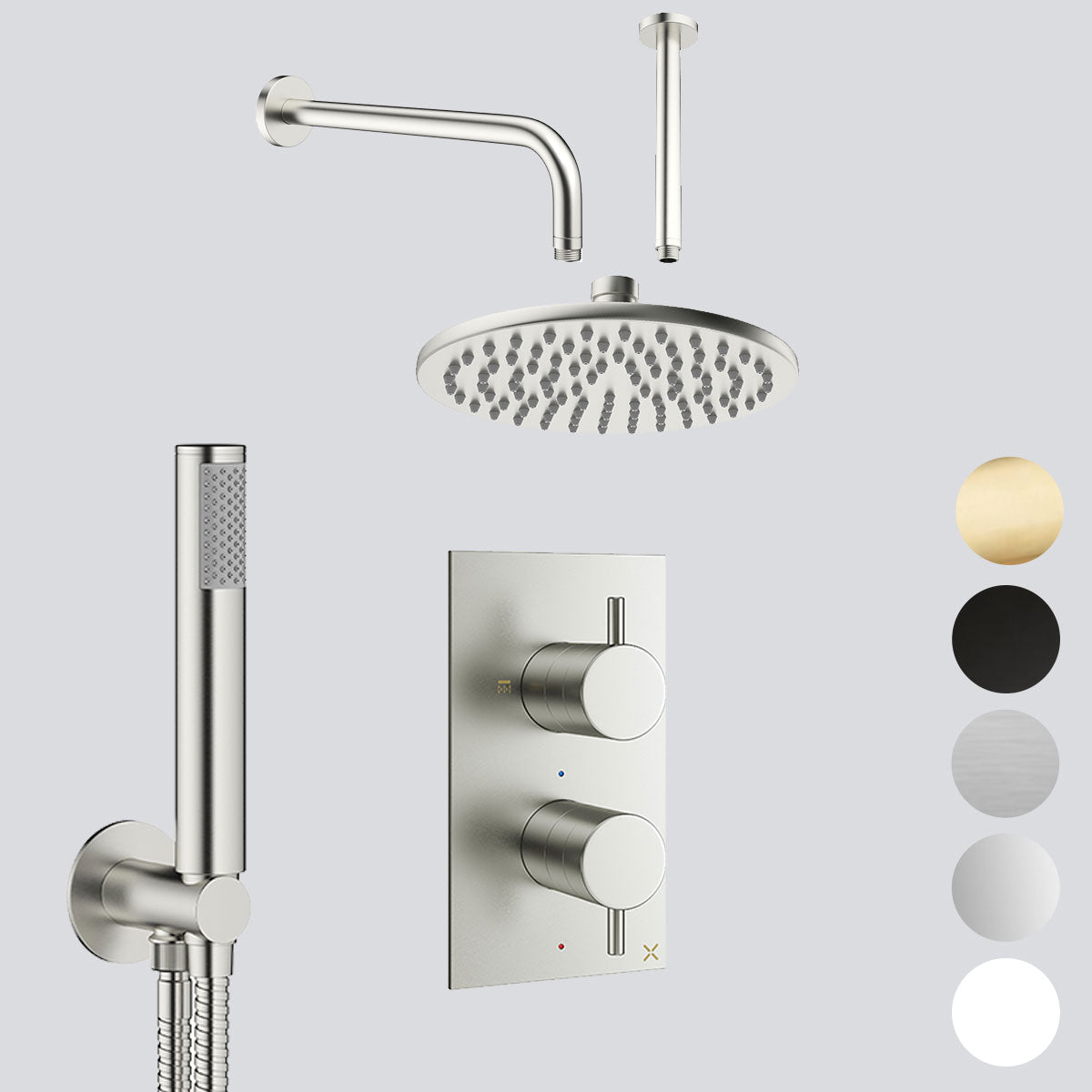 Crosswater MPRO Dual Outlet Concealed Thermo Shower Valve With Shower Handset Kit & Fixed Showerhead