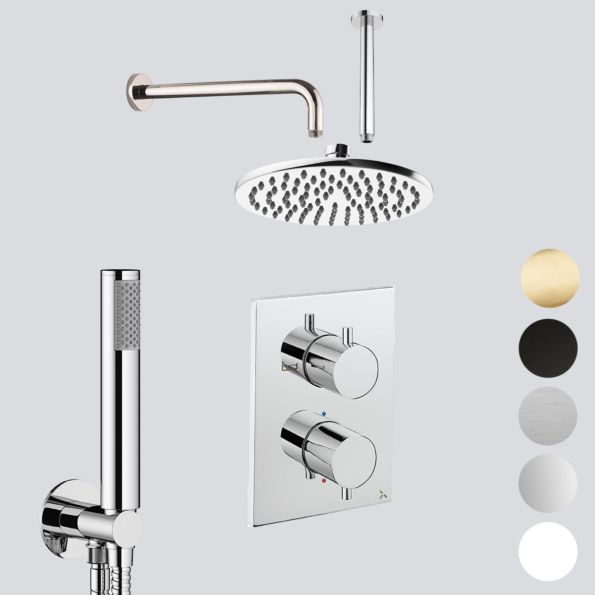 Crosswater MPRO Dual Outlet Concealed Thermo Shower Valve With Shower Handset Kit & Fixed Showerhead