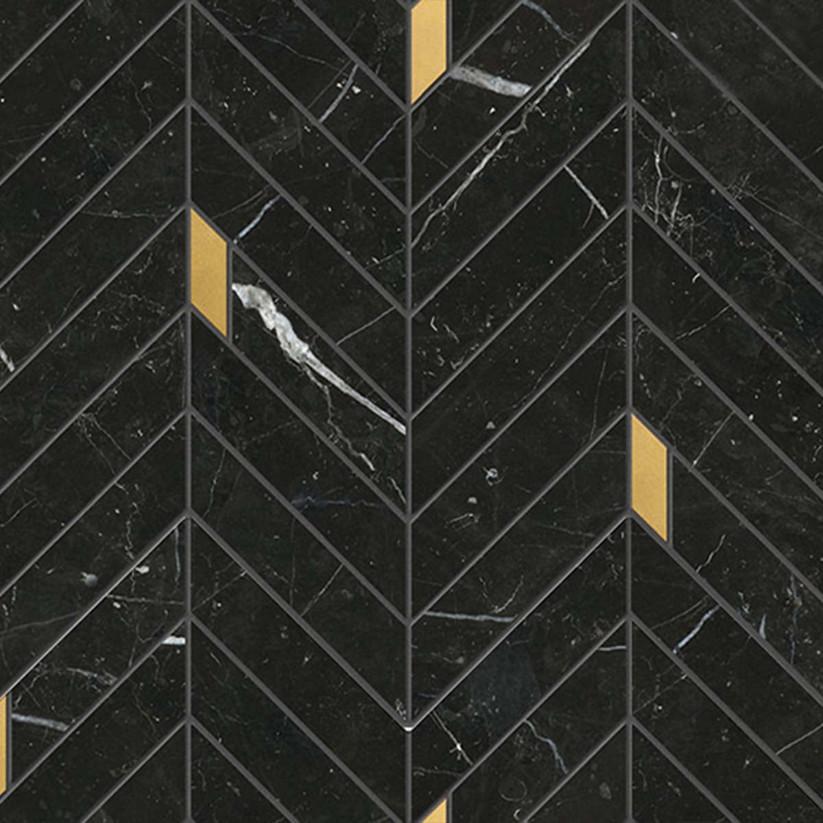 Nero Marquinia Chevron Mosaic Tile Gloss 28x30cm