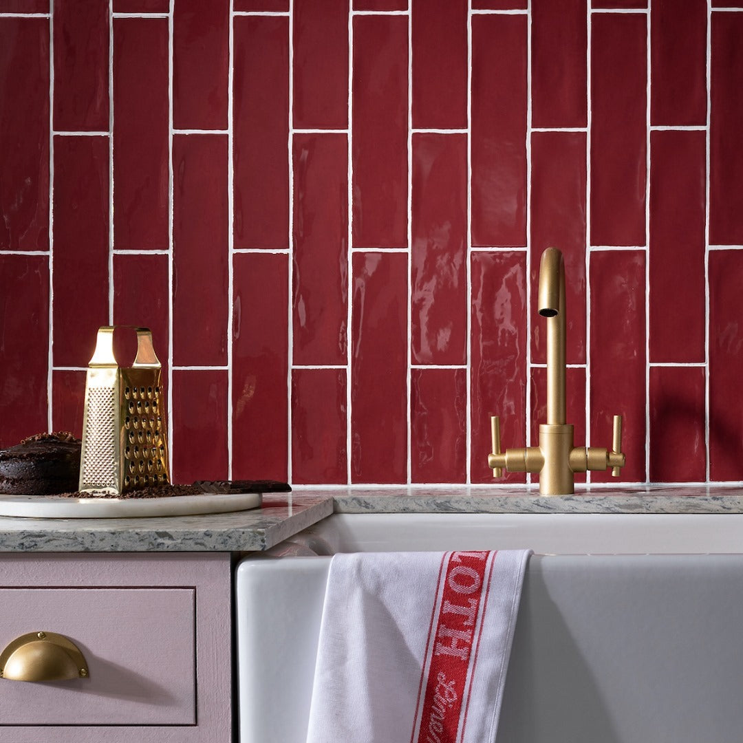 Poitiers Bordeaux Wall Tile 7.5x30cm Gloss