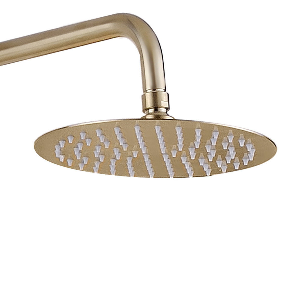 Pembroke Dual Outlet Exposed Thermostatic Shower Bar Valve With Rigid Riser Handset and Shower Head Brushed Brass Close Up