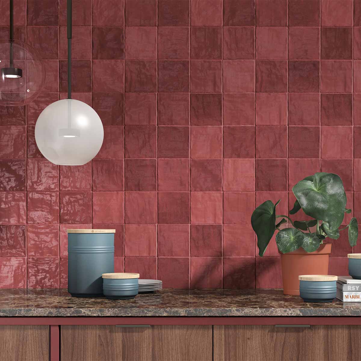 Riad Red Decor Wall Tile 10x10cm Gloss Lifestyle