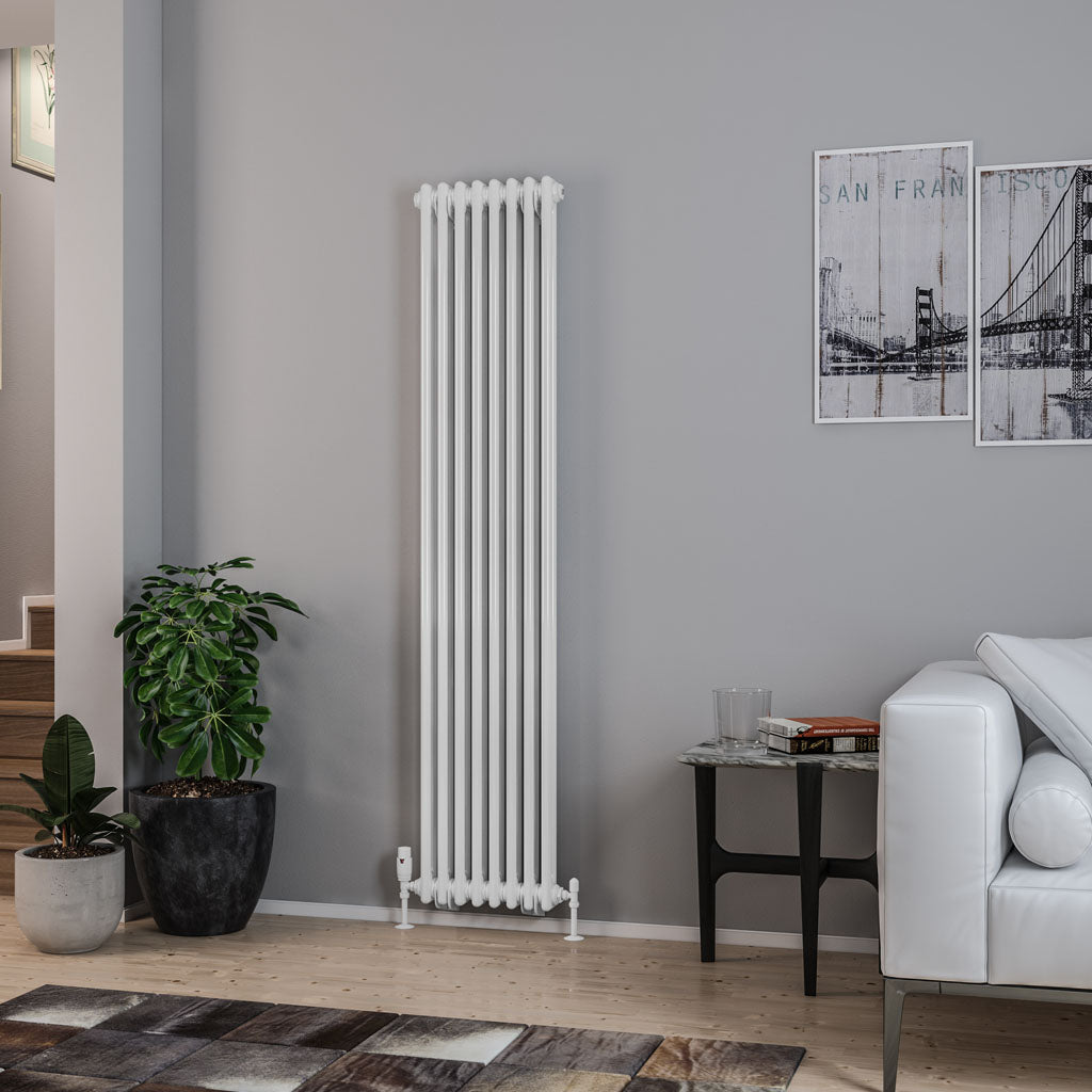 Rivassa Two Column Cast Iron Style Vertical Radiator White Gloss