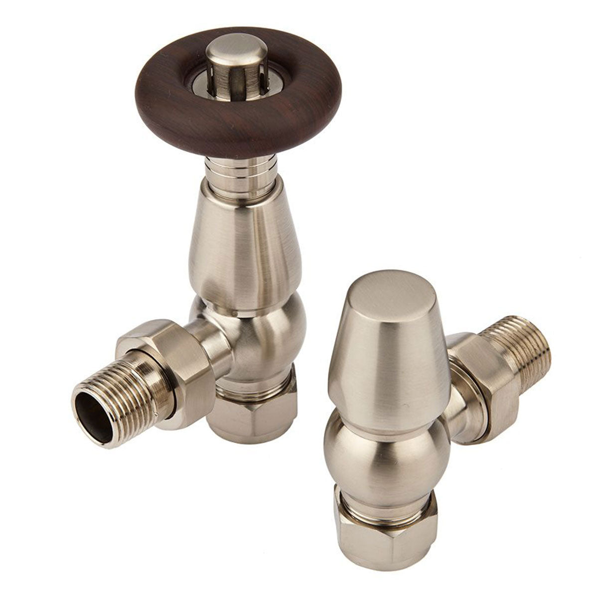 Rivassa Thermostatic Angled Radiator Valve Satin Nickel