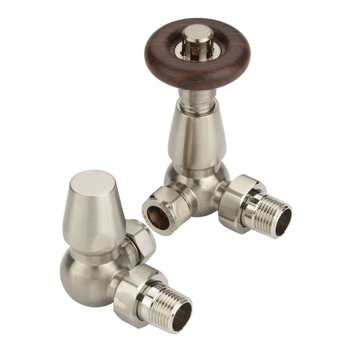 Rivassa Thermostatic Corner Radiator Valves Satin Nickel