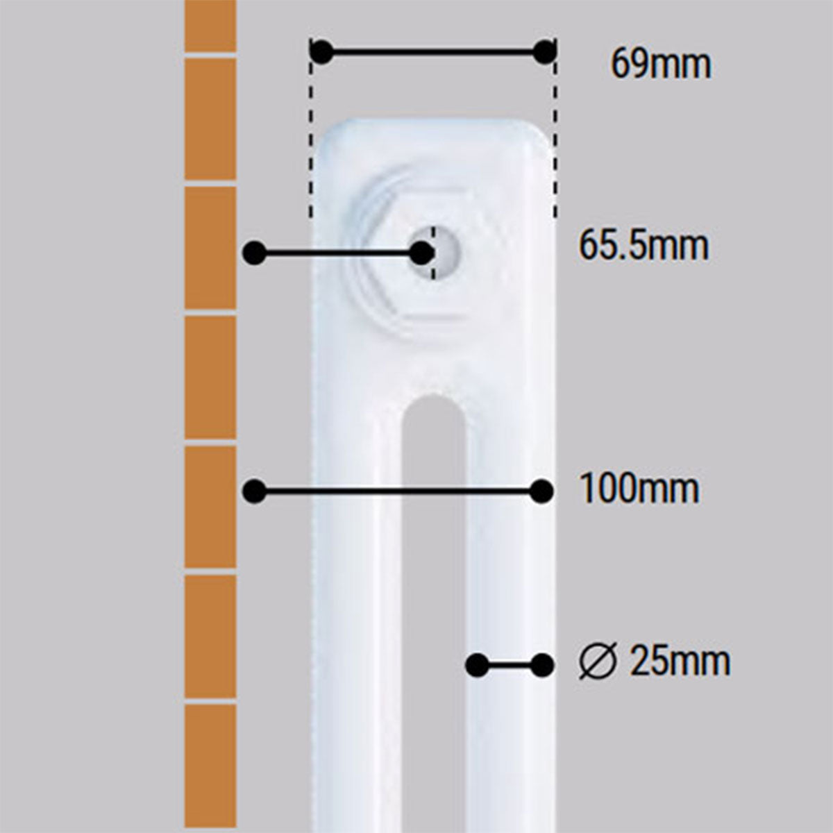 Rivassa Two Column Cast Iron Style Radiator White Gloss Side