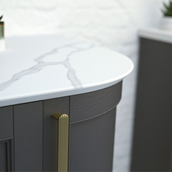 Roseberry Curved Wall Mounted Vanity Unit With Solid Surface Worktop and Undermount Basin - Rose Quartz