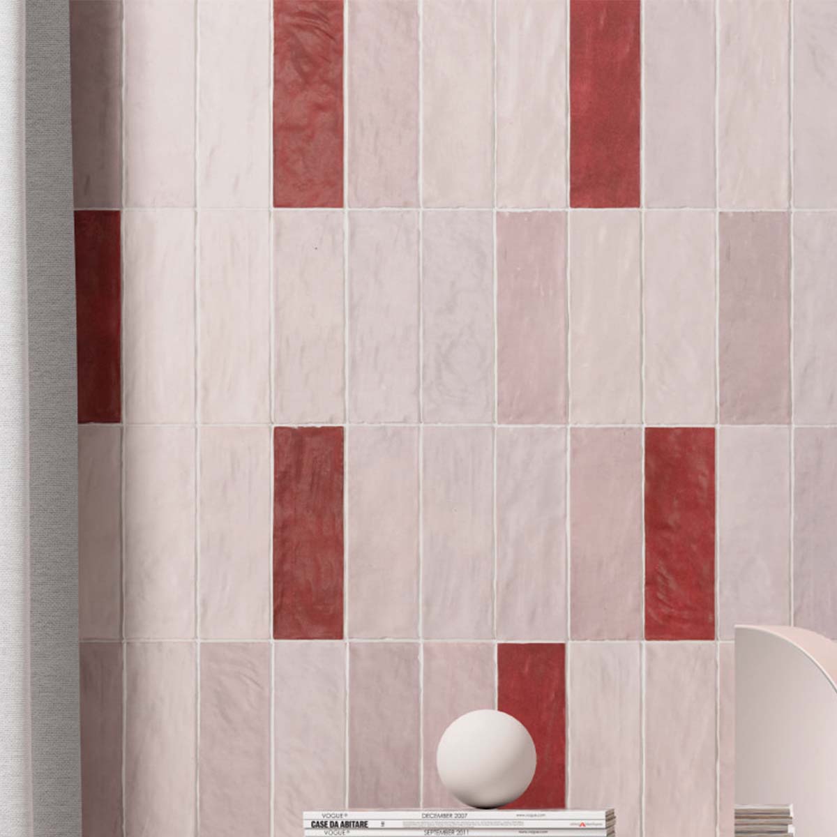 Sahn Red Decor Wall Tile 6.5x20cm Matte