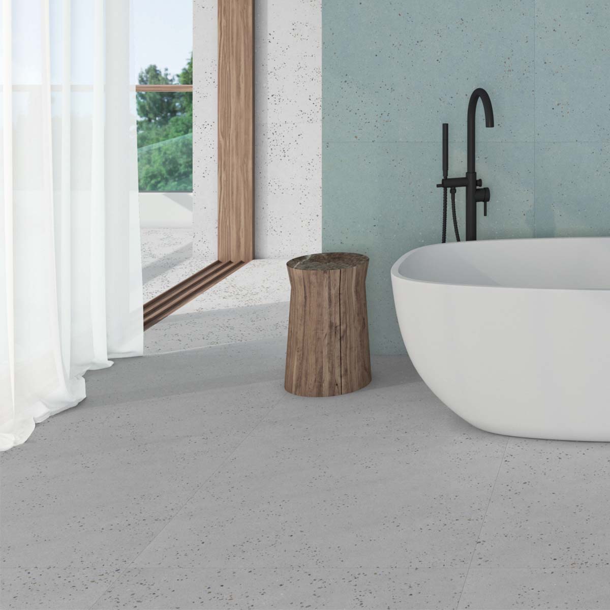 Sensa Silver 4D Shaped Terrazzo Effect Porcelain Tile 90x90cm Matte