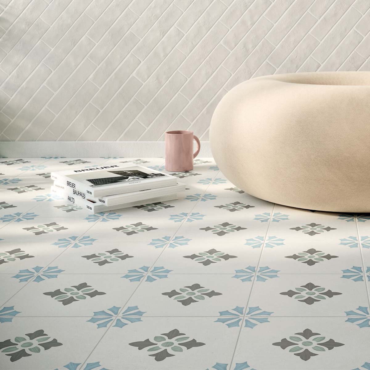 Sirocco Bloom Pattern Porcelain Tile 22x22cm Matte Lifestyle