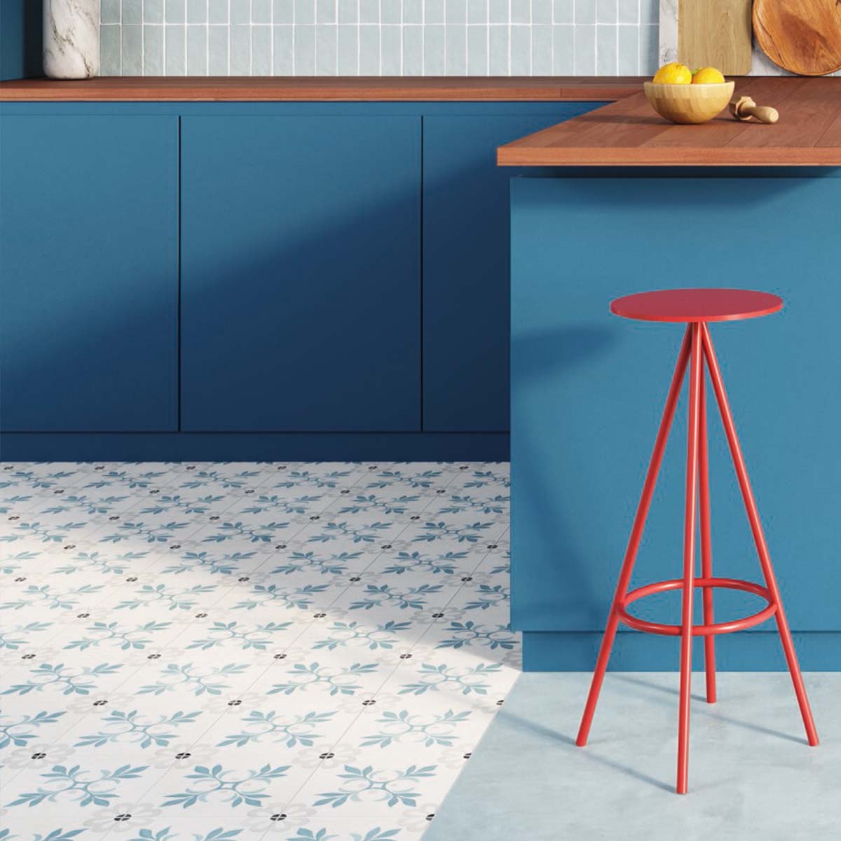 Sirocco Blue Garden Pattern Porcelain Tile 22x22cm Matte