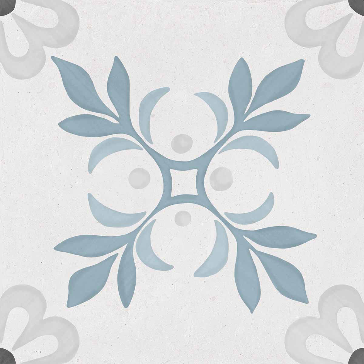 Sirocco Blue Garden Pattern Porcelain Tile 22x22cm Matte