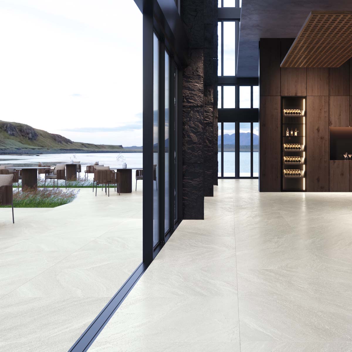 Strond Cloud 4D Shaped Stone Effect Porcelain Tile 100x100cm Matte Lifestyle