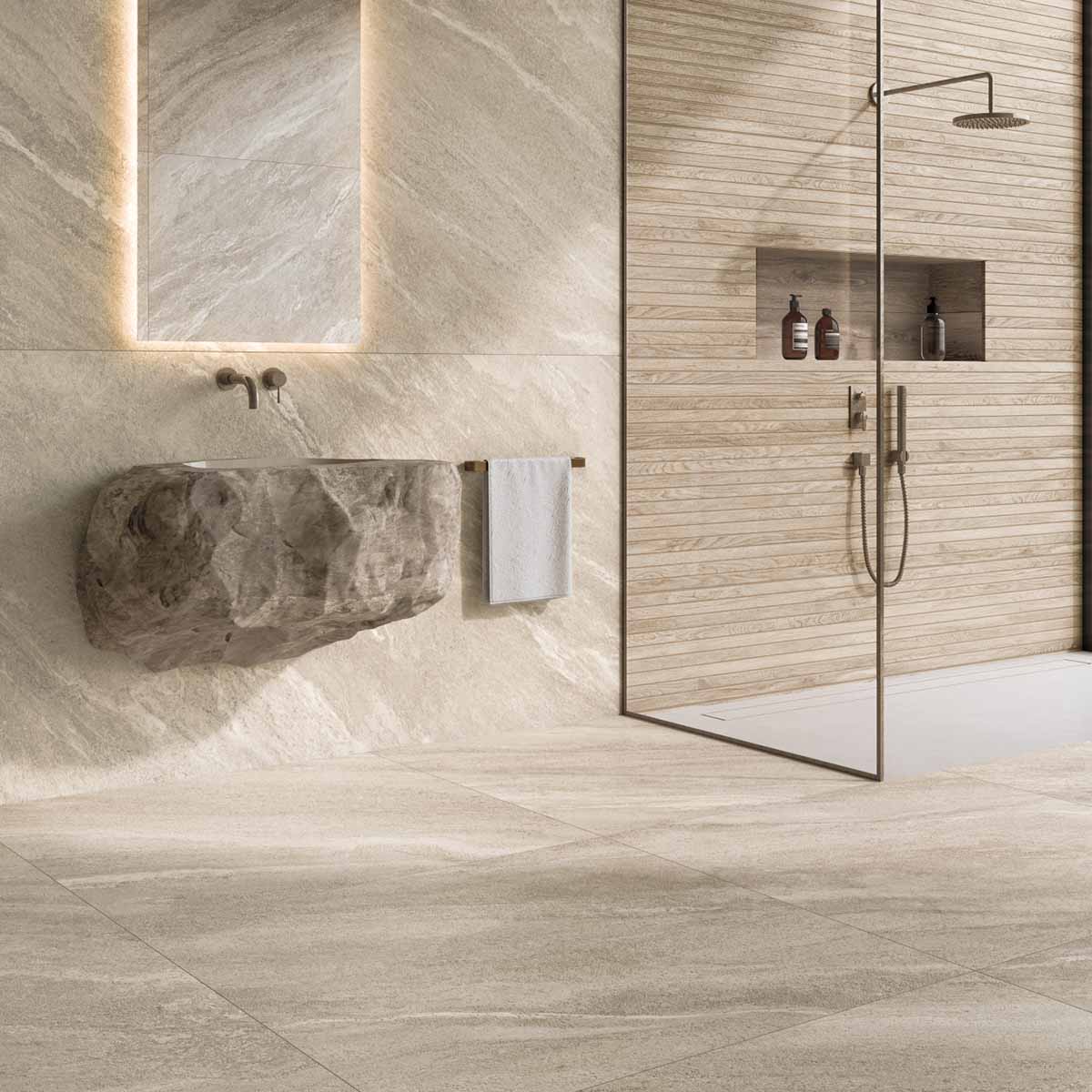 Strond Oat 4D Shaped Stone Effect Porcelain Tile 100x100cm Matt