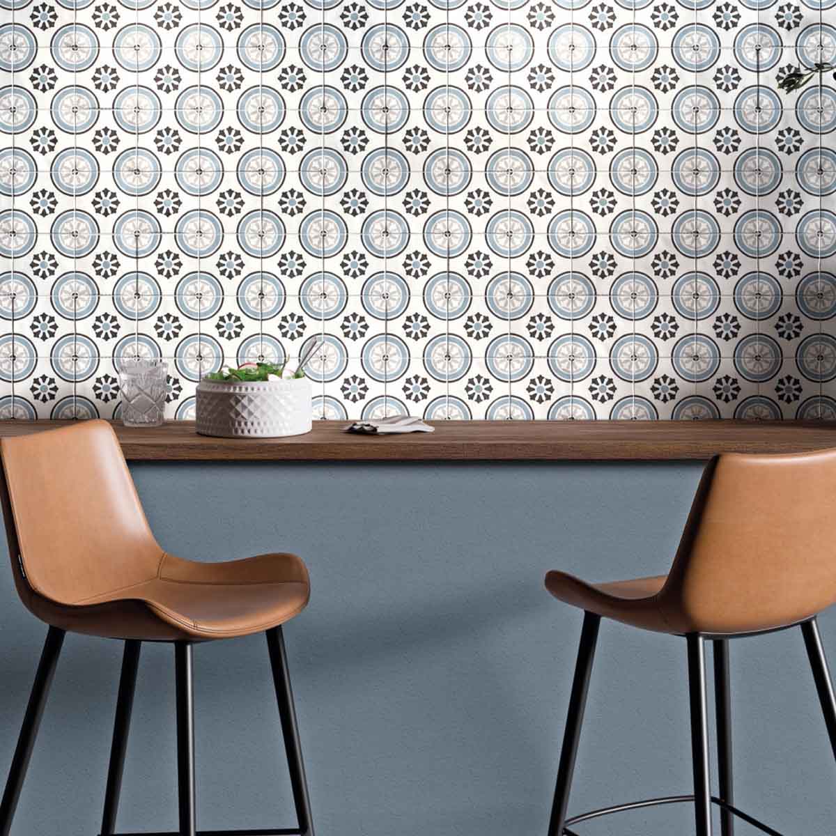 Tanger Blue Dahlia Pattern Porcelain Tile 12x12cm Matte Lifestyle