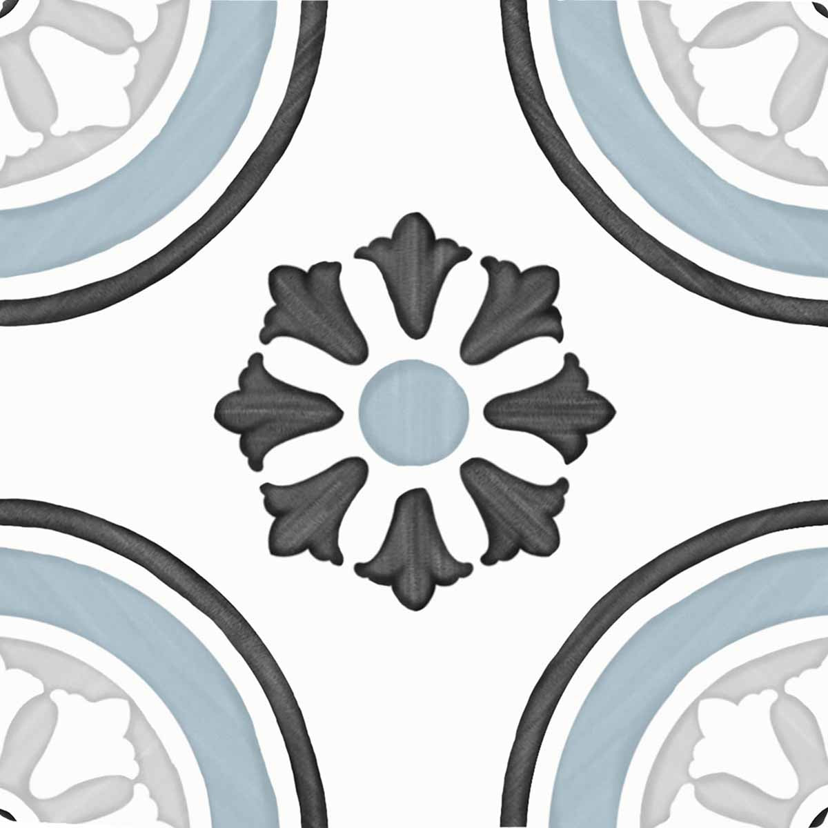 Tanger Blue Dahlia Pattern Porcelain Tile 12x12cm Matte